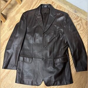 Stafford Genuine Leather Jacket Blazer Mens Size Medium 3 Button Dark Brown